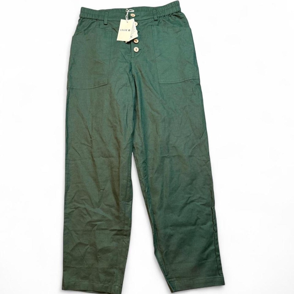 Lintico 100% linen green casual women's pants size medium